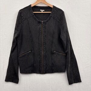 Ecote Knit‎ Zip Front Jacket Large Gray Laggenlook Scoopneck